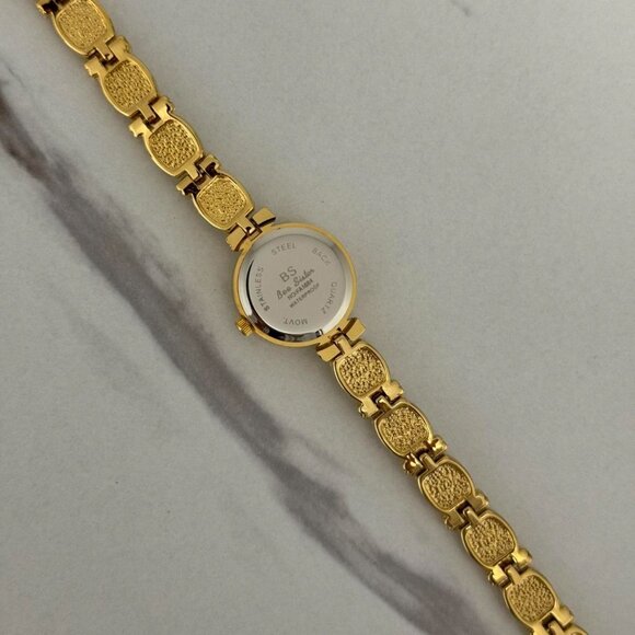 SKU:0087 Gold mini Watch with green natural stones +‎ in a gift box main image 4